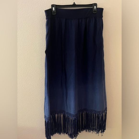 NWT Chico’s Ombre Fringe Francesca Maxi Elastic Waist Skirt Large/12 Blue - Picture 2 of 4